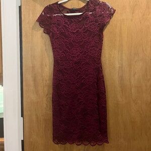 Floral Lace Lined Sheath Short Sleeve Dress